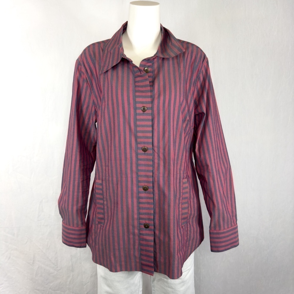 CABI Regatta Shacket Striped Button Down Blouse - Picture 2 of 16